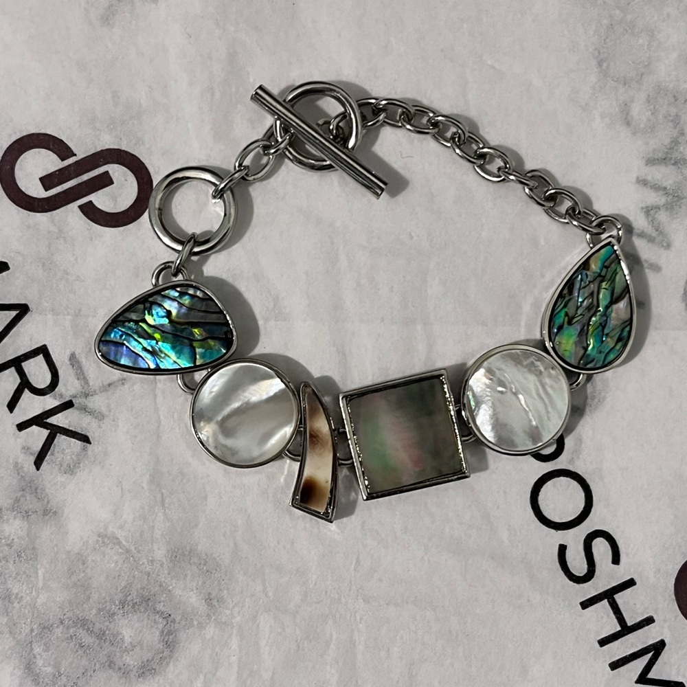 NWOT AUTHENTIC SILVER-PLATED ABALONE SHELL MOTHER OF PEARL GEOMETRIC BRACELET